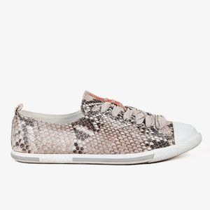 Prada Red Label Taupe Snake Print Satin Ribbon Tied Sneakers, Size 7.5